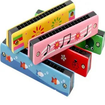 Deti maľované drevené hudobné nástroje harmonica harmonica WM112 v ranom detstve hudby osvietenie multicolor zelená