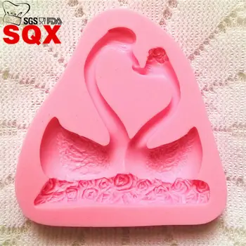 Milujúci Swan Tvar 3D Fondant Silikónové Formy Sviečka Čokoláda Mydlo Formy Svadobnú Tortu Zdobenie Kuchyňa Pečenie SQ1486