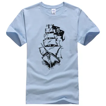 2017 Lete Bavlna Loď Vytlačené Kreatívny Dizajn Ručne Maľované Plachetnici T Shirt Mužov Cool Tees Bežné Tees T-Shirts Camiseta #133