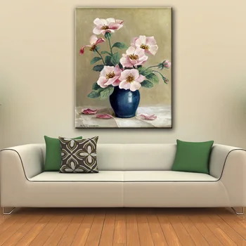 Pastorálna ružové kvety, vázy scenérie plátno potlače olejomaľba tlačené na plátno domov steny v obývacej izbe umeleckou výzdobou obrázok