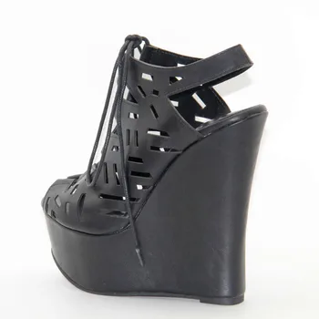 SHOOFOO topánky,Nové módne doprava zadarmo, čiernej textílie, 14.5 cm, kliny päty sandále, dámske sandále. VEĽKOSŤ:34-45