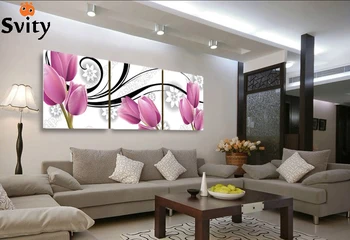 3 Panely očarujúce fialová tulipán Moderné Nástenné Maľby Domov Dekoratívne Modulárny stene Obraz Maľovať na Plátno, Vytlačí č rámovanie