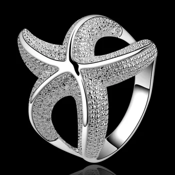 Striebro Vedie krúžok módny osobnosti jednoduché a elegantné Krúžky Hviezdy hviezdice ženy roztomilý pekný, jednoduchý prsteň R538