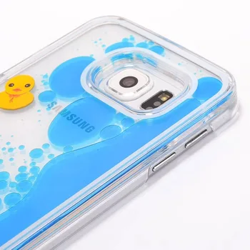 Vonada Roztomilý obal pre Samsung Galaxy S6 Unikátne Plávajúce Plávanie Kvapaliny Gumená Kačička Modrá Voda PC Pevný Telefón puzdro