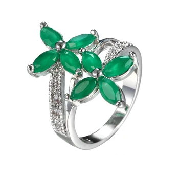 Móda Zapojenie Svadobné Zelená Morganite Peridot Cubic Zirconia módne Peeling, 925 Strieborný Kvet Krúžok pre ženy Strany Šperky
