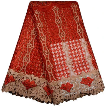2017 Afriky Kábel Čipky Vysokej Kvality francúzskej Čipky Textílie s Dostatkom Kamene Červenej Farby Afriky Čipky Textílie Pre Nigérijský Svadbu