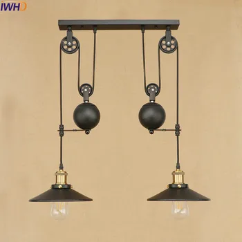 IWHD 2 Hlavy Vintage Kladka Prívesok Lampa LED Americký Štýl Loft Priemyselné Prívesok Svietidlá Edison Lamparas