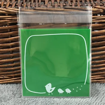 50 ks/veľa 10X10cm Cookie balenie zelená vtákov samolepiace plastové tašky pre sušienky, snack pečenie balík