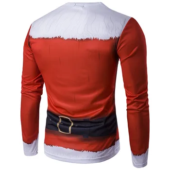 Falošné Dva Kusy 3D Tlač Mužov Tričko 2017 Santa Claus Dlhý Rukáv Slim Fit Mens T Košele Vianočný Kostým Tee Tričko Homme 2XL
