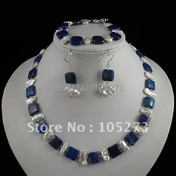 Ohromujúci!šperky set AA 5-18 mm modrá lapis& white Pravých sladkovodných perlový náhrdelník náramok náušnice Hot predaj, doprava zdarma A2410