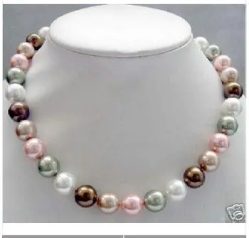 čokoláda Šedá biela ružová shell perlový náhrdelník prívesok 12 mm
