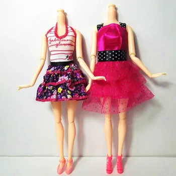 12 Ks = Ručné Strana 5 súpravy Oblečenie Móda Zmiešaný štýl Šaty + 7 Pár Príslušenstvo Topánky pre Bábiku Barbie Najlepší Darček Dievča Hračky