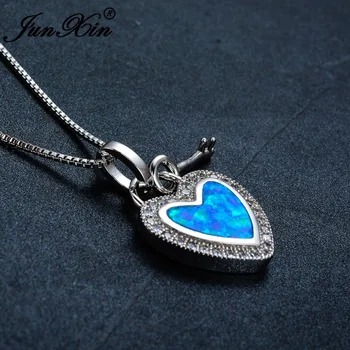 JUNXIN Blue Fire Opal Srdce Kľúčový Prívesok Náhrdelník Ženy Móda 925 Sterling Silver Vyplnené Šperky Valentína Darček
