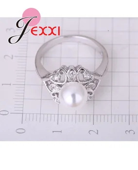 JEXXI 925 Sterling Silver Srdce Tvar Imitácia Perly Svadobné Zásnubné Prstene Pre Ženy Móda Prst Prstene, Svadobné Šperky