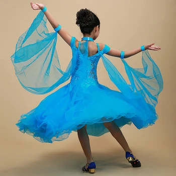 2018 Nové Dievča, Dieťa, Deti Ballroom Dance Šaty 1piece 6Colors Swing Priadza&Flitrami Výkon Štandardný Tanec Roupa De Ginastica