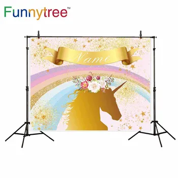 Funnytree Jednorožec pozadí utierky fotografie rainbow zlaté hviezdy kvet narodeniny photo studio professional pozadie