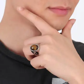 Vintage Mužov Chlapec Oválne Tigrie Oko Hnedé Kamene s Yin Yang Symbol Krúžok z Nehrdzavejúcej Ocele, Šperky Pánske Doplnky Anel Aneis