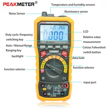 Multifunkčný Digitálny Multimeter PM8229 DC/AC Zvukomer Teplota Vlhkosť Test Funkcia Relatívneho Merania