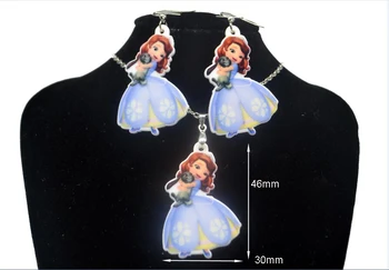 Modré tričko deti Kreslených Princezná Akryl dlho visieť náušnice prívesok náhrdelník šperky set príslušenstva Pre dievča, Ženu, Darček