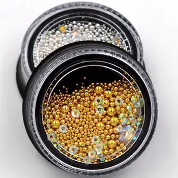 1 Hrniec Zlata, Striebra 0.6-3mm Kovové Kolo Kaviárové Perly Loptu Akryl Diamond Nail Art, Kamienky Drahokamy Dekorácie Manikúra DIY Tipy