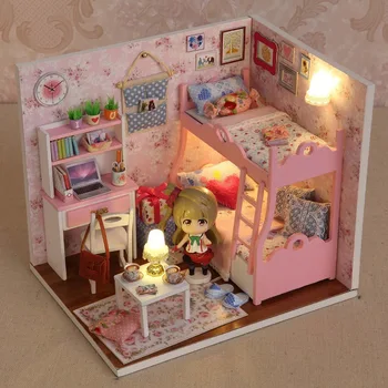 Hot predaj DIY domček pre bábiky s nábytkom Predstierať, že Hrať Nábytok bábika miniatúrne scénu+krásna bábika dom Hračky birhday Darček pre dievčatá