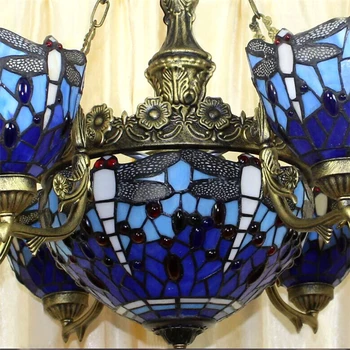 FUMAT Tiffany Luster Vážky Tvar Európskej Vintage Sklo Pozastavenie Svetlo Bar Hotel Cafe Visí Lampa Krytý Lampe