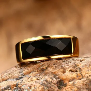 Pánske Prstene z Nehrdzavejúcej Ocele Snubné Prstene pre Mužov Šperky, Zlato-Čierna farba Kameňa Vložkou Zapojenie Pásma anel masculino
