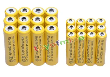 12x AA 3000mAh + 12x AAA 1800mAh 1.2 V, NiMH Žltá Nabíjateľná Batéria Bunky 2A 3A