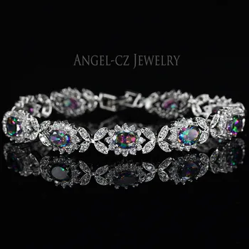 ANGELCZ Vintage Šperky Mystické Modré Crystal 925 Sterling Silver Ženy Kvetinové Kúzlo Náramok S Kubický Zirkón Kameň AB024