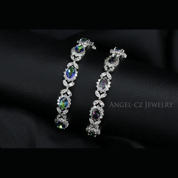 ANGELCZ Vintage Šperky Mystické Modré Crystal 925 Sterling Silver Ženy Kvetinové Kúzlo Náramok S Kubický Zirkón Kameň AB024