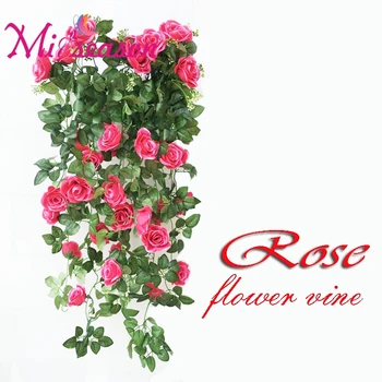 90 5 vidličky Falošné Hodváb Ruže Ivy Viniča Umelé Kvety s Zelené Listy Pre Domáce Svadobné Dekorácie, Závesné Garland Dekor