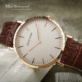 2017 Nový ultra slim Mužov Sledujte najlepšie Luxusné značky Quartz-Sledovať Minimalistický trend kožený Remienok Náramkové hodinky Jednoduchý, Klasický dizajn Darček