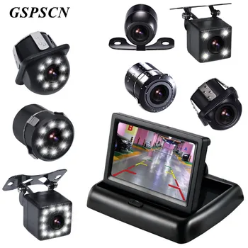 GSPSCN Noc Vison Zozadu Záložný Fotoaparát Auto, Auto Parking Pomoc S 4,3 palcová Farebná LCD Auto Video Skladacia Monitor Auta