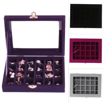 24 Mriežky Velvet Šperky Box Prstene, Náušnice, Náhrdelníky Skladovanie Display Box Make-Up Držiteľ Prípade Organizátor Uchu, Gombíky, Šperky Skladovanie