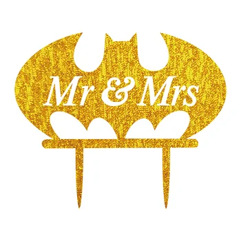 Mr & Mrs Bat Zvierat Svadobnú Tortu Vlajky Multi Farby Akrylové Tortu Vňaťou Pre Svadobné Výročia Party Cake Decor Dodávky
