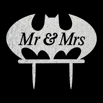 Mr & Mrs Bat Zvierat Svadobnú Tortu Vlajky Multi Farby Akrylové Tortu Vňaťou Pre Svadobné Výročia Party Cake Decor Dodávky