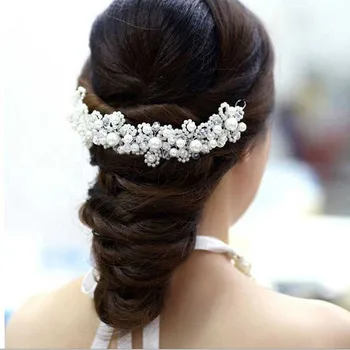 Ručné Ženy Biela Napodobniť Crystal Pearl Flower Hlavový Most Headdress Svadobné Doplnky Do Vlasov Svadobné Vlasy, Šperky