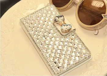 Dower Mi Bling Bowknot Diamond Flip Peňaženky, Kožené puzdro Pre Iphone X 8 7 6 6 Plus 5 5S SE 5C 4 4S Luxusné Peňaženky Karty Prípade
