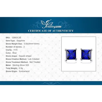 JewelryPalace Námestie 0.8 ct Vytvorené Blue Sapphire 925 Sterling Silver Stud Náušnice Pre Ženy Klasické Módne Náušnice Šperky