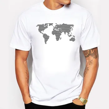 Pánske Módne Tričká Tlač Mapa Sveta Prúžok Bavlna Krátky Rukáv O-krku Topy Tees Lete Swag T-shirt