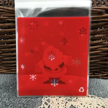 10x11cm Vianoce, Santa Claus & snehové Vločky Červená Slef-samolepiace Biscuit taška, Roztomilý Cookie tašky , Malé Celofánu Tašky 50pcs