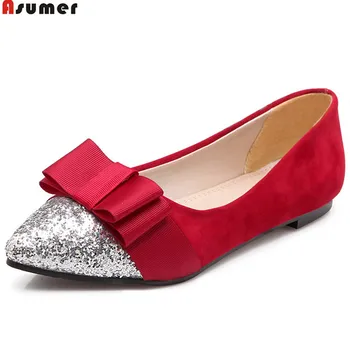 ASUMER black red móda jar jeseň jednej dámy topánky ukázal prst bežné bling bežné ženy ploché topánky plus veľkosť 33-46