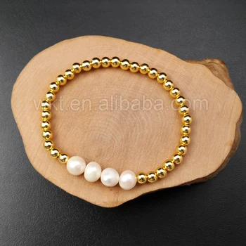 WT-B349 Veľkoobchod Prírodné sladkovodné perly náramok Jedinečný odolať tarnishable zlatá farba náramok Šperky pre ženy