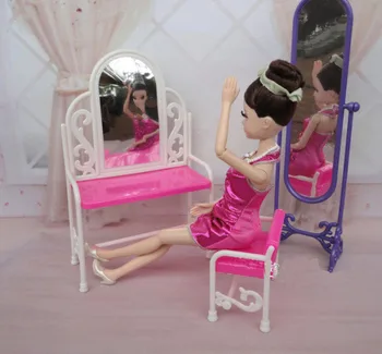 Miniatúrne Bábika Nábytok, Príslušenstvo toaletný stolík Toaletný Stolík s Stolička Pre Bábiku Barbie Dom Hračky pre Dievčatká Hrať Dom Hračka