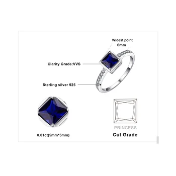 JewelryPalace Námestie 0.9 ct Vytvorené Blue Sapphire Solitaire Krúžok 925 Sterling Silver Ring Pre Ženy, Nový Vintage Šperky