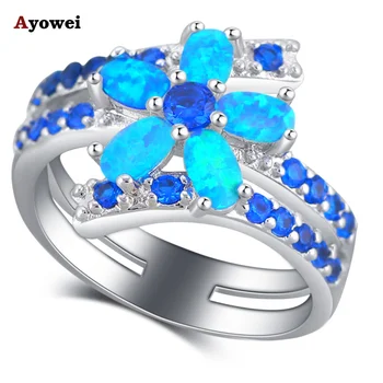 Ayowei Glam Luxe Tajomné Blue Fire Opal 925 Striebro Prstene, Svadobné Zirkón Módne Šperky USA Sz #5#6#7#8#9#10 OR879A