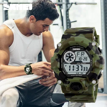 SKMIE Sledovať Mužov Luxusné Značky Kamufláž Vojenské Hodinky LED Digitálne Nepremokavé Športové pánske náramkové hodinky