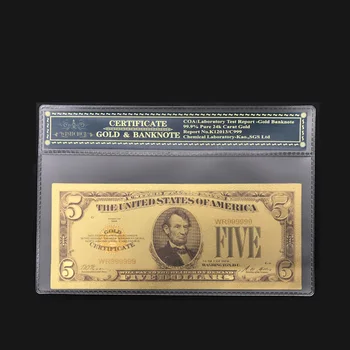 1928 Rok American Farebné Zlato, Bankovky 5 Dolár Zlatom Svetová Mena Bill Poznámka Falošné Peniaze s Plastový kufrík