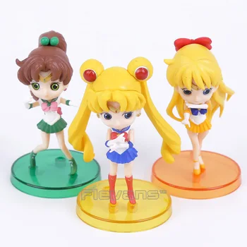 Q posket Sailor Moon Tsukino Usagi / Sailor Jupiter Kino Makoto / Sailor Venuša Minako Aino PVC Údaje Hračky, Bábiky 3ks/set 8 cm