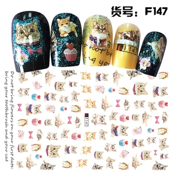 5 Listov Panda Mačka, Pes Ryby Zvierat Vzor Nail Art Samolepiace Nálepky Dekorácie F145-49#